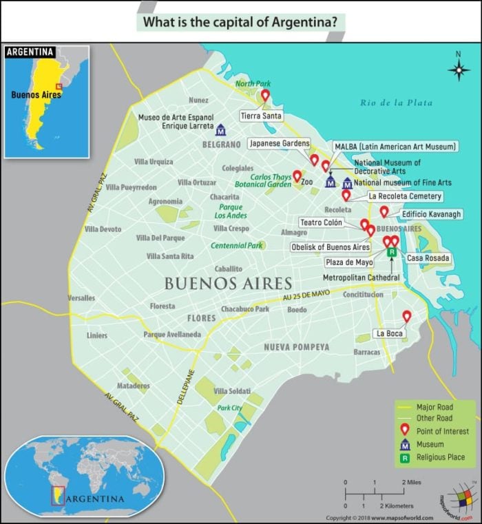 Map of Buenos Aires, the capital city of Argentina