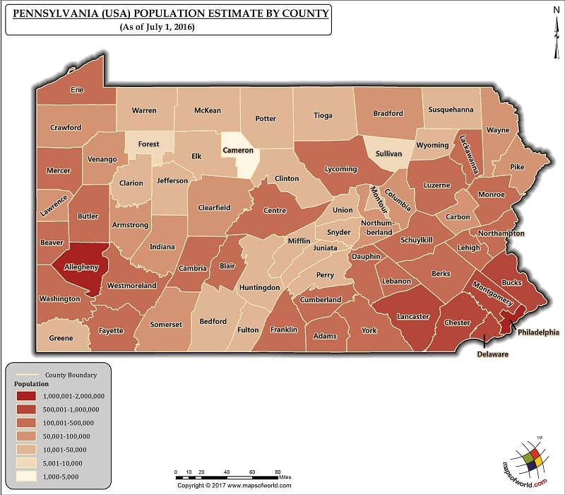 Pennsylvania Population By County Map