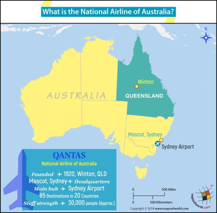 Australia Map highlighting the headquarters of Qantas Airways