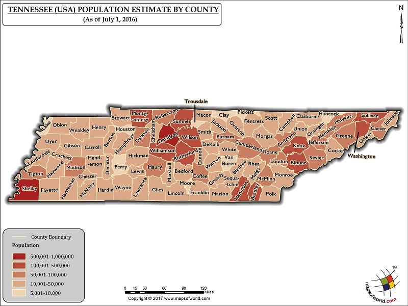 Tennessee Population Map Answers