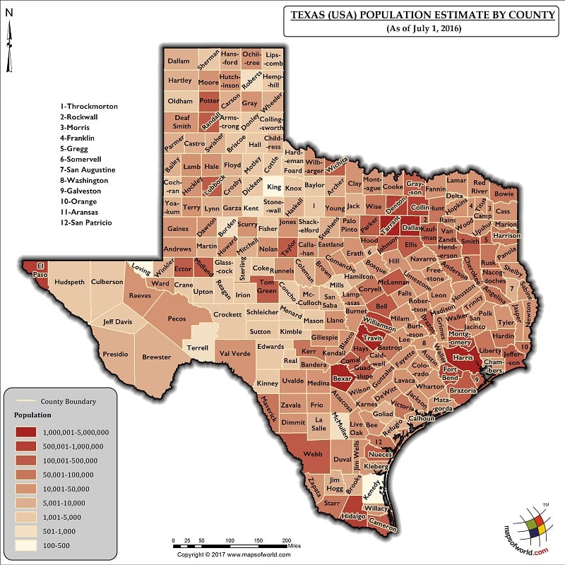 Texas Population Map Answers