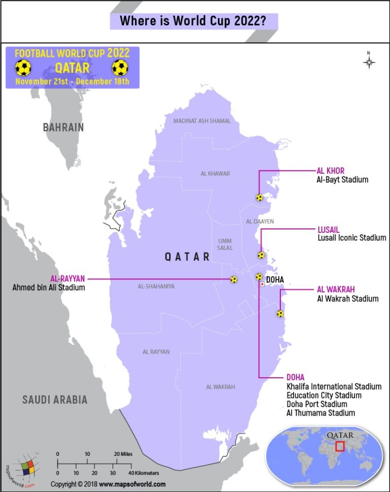 Qatar Map highlighting the venues of World Cup 2022 - Answers