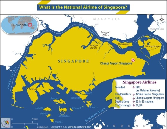 Map of Singapore highlighting HQ and Statistics of Singapore Airlines