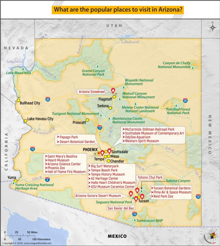 Map Of Arizona Highlighting Popular Places To Visit Answers 9811