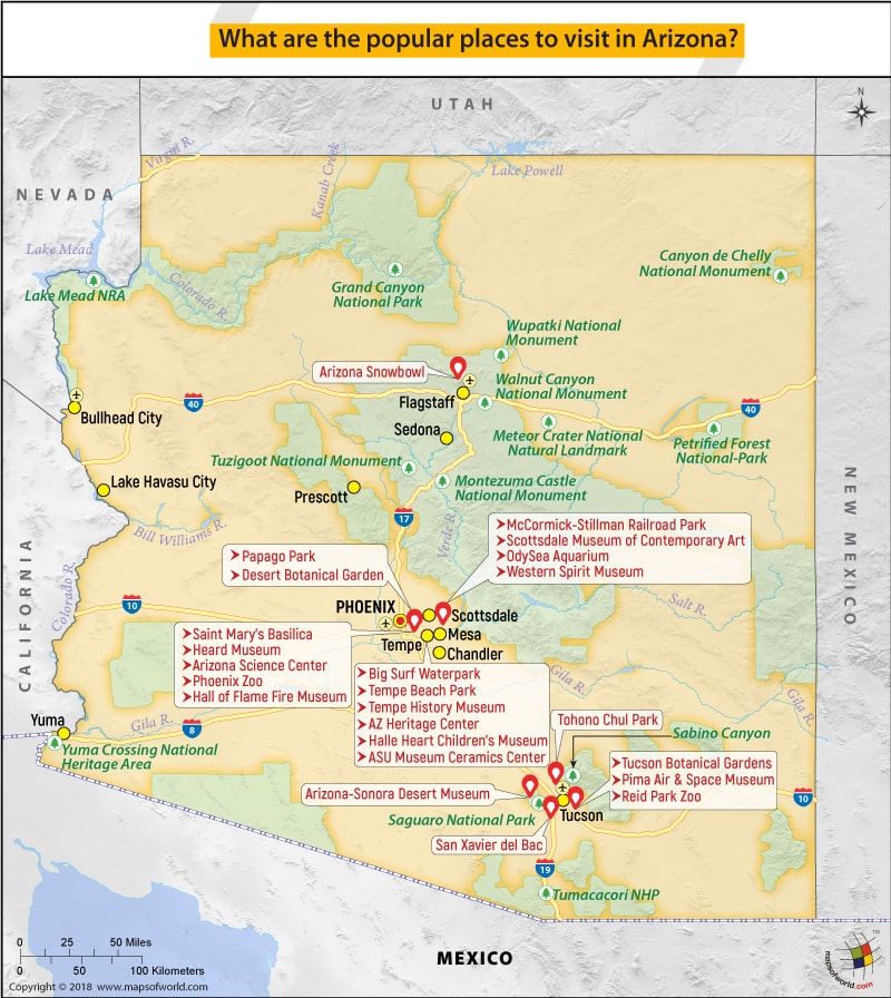 Map Of Arizona Attractions What are the Popular places to visit in Arizona?   Answers