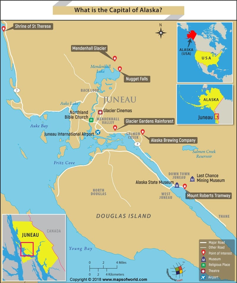 Map of Juneau city, the capital of Alaska