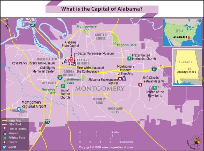 Map of Montgomery city, the capital of Alabama