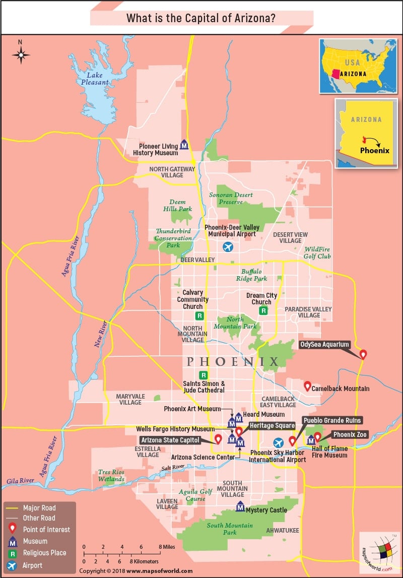 Map of Phoenix City, the capital of Arizona