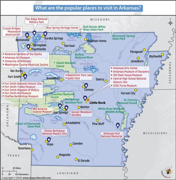 Arkansas Map – popular places to visit in the state