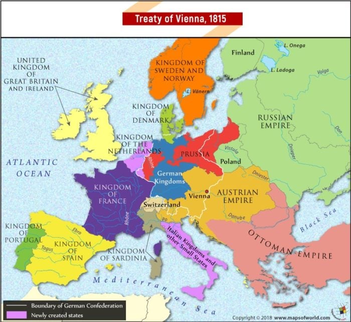 Map of Europe at the time of Treaty of Vienna in 1815