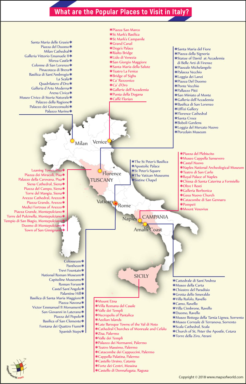 Italy Map – popular places to visit in the country
