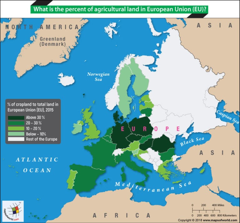 Map Of Europe Percent Of Agricultural Land In Eu 768x714 