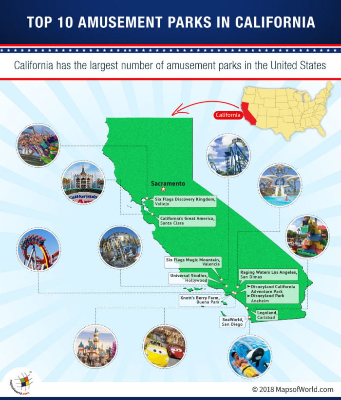 Map of Top 10 Amusement Parks in California