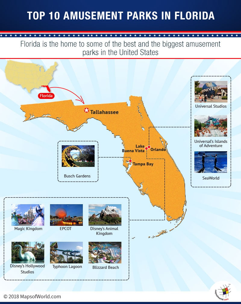 Map of Top 10 Amusement Parks in Florida
