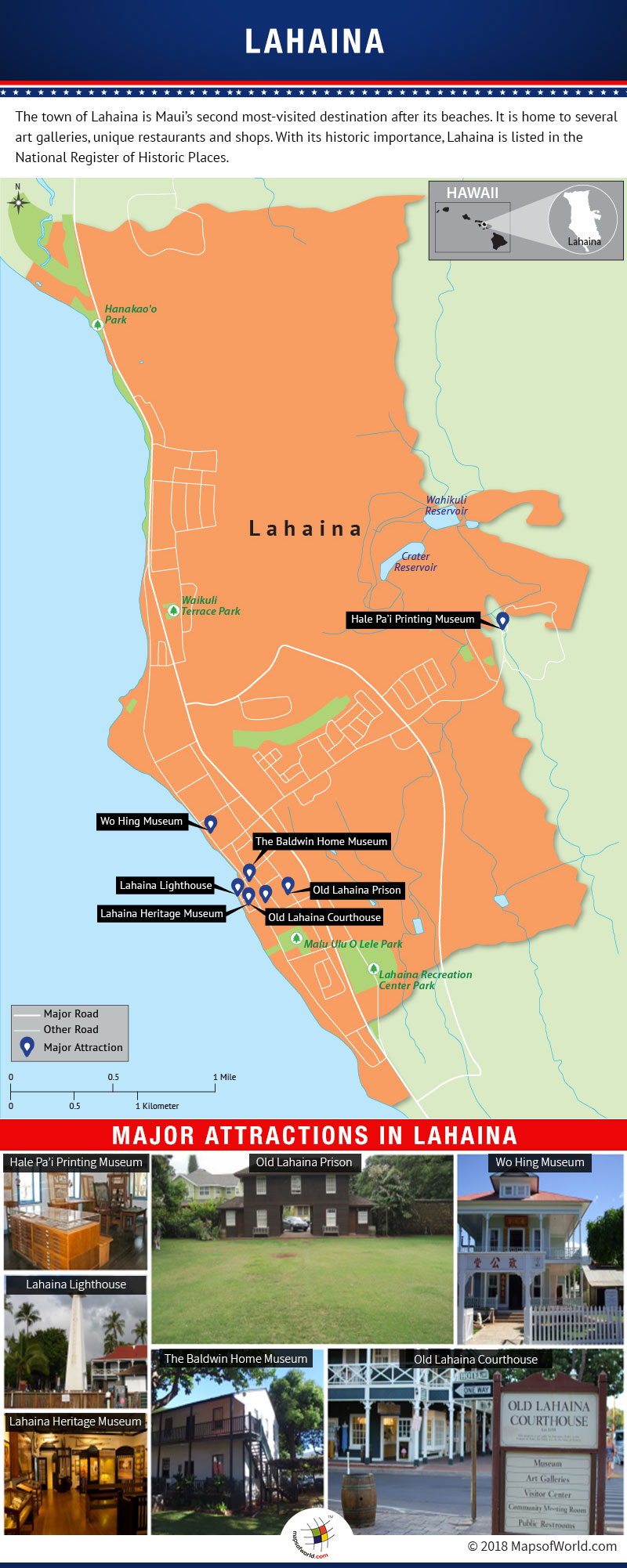 What are the popular places to visit in the city of Lahaina? Answers