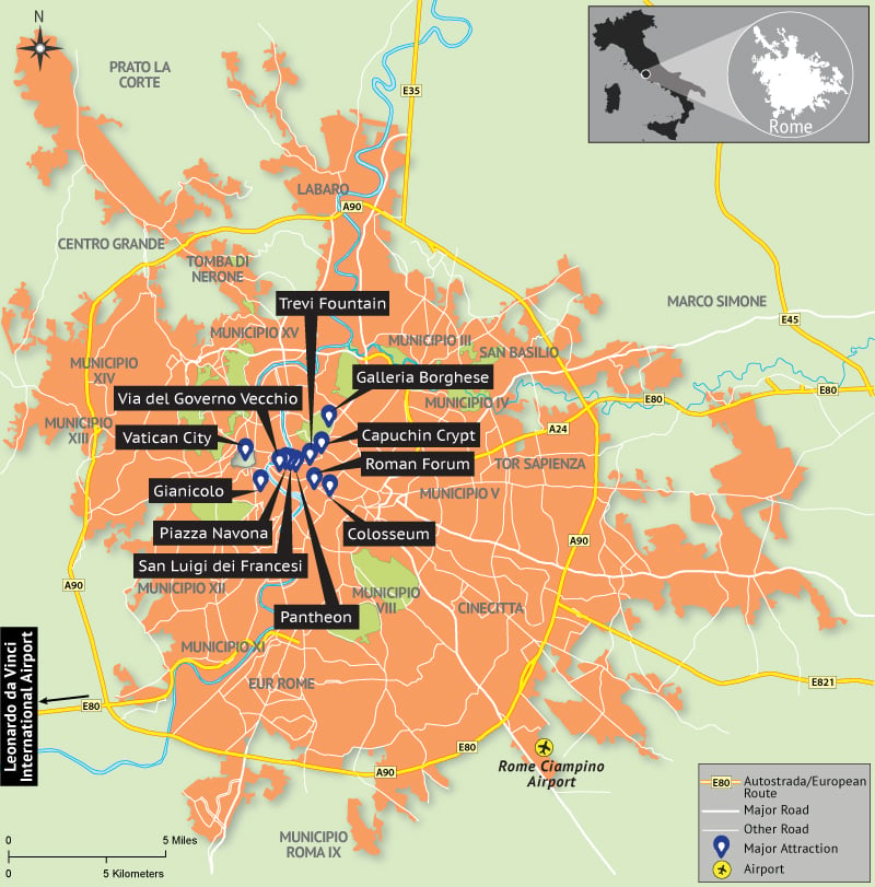 Rome Map Depicting Tourist Attractions