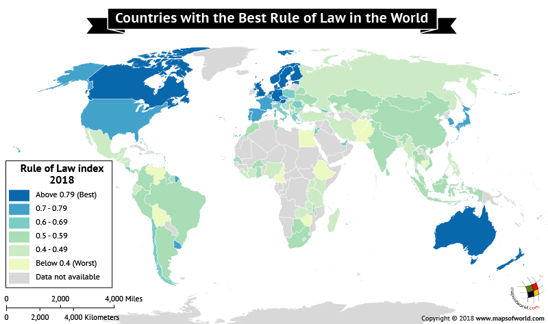 World Map Depicting Rule Of Law Index Answers