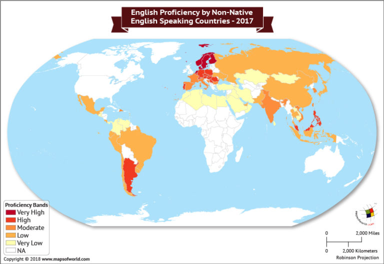 What are the levels of English Proficiency around the world? Answers