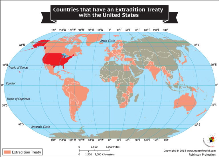 World Map Highlighting nations that have Extradition Treaty with USA ...