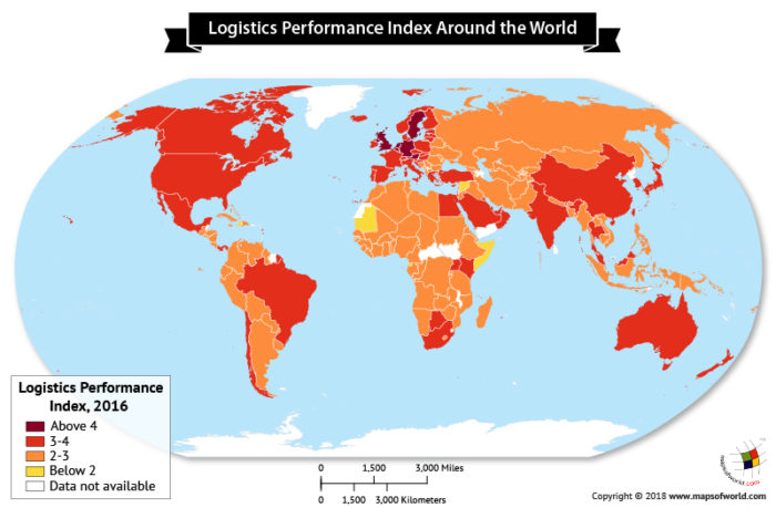 World map depicting Logistics Performance Index