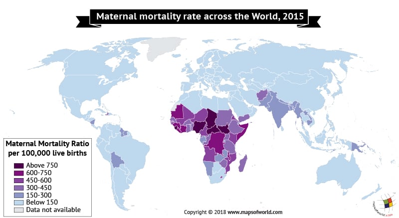 World Map depicting maternal mortality rate
