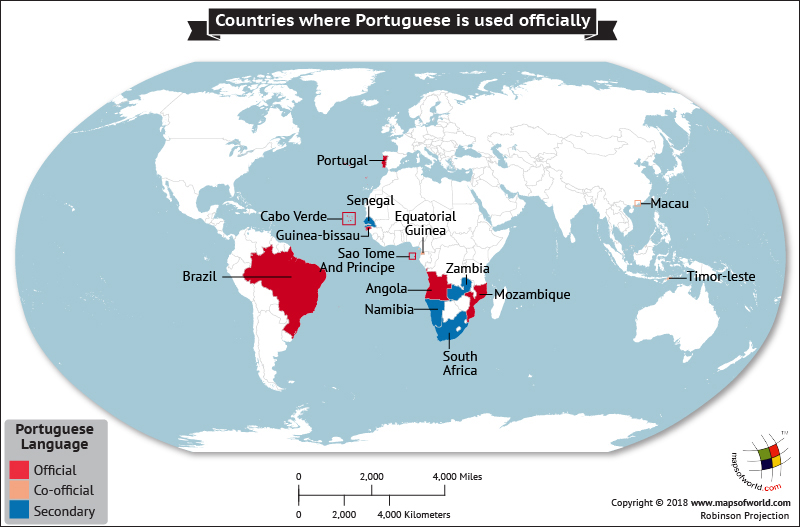 World Map Portuguese Language Countries 