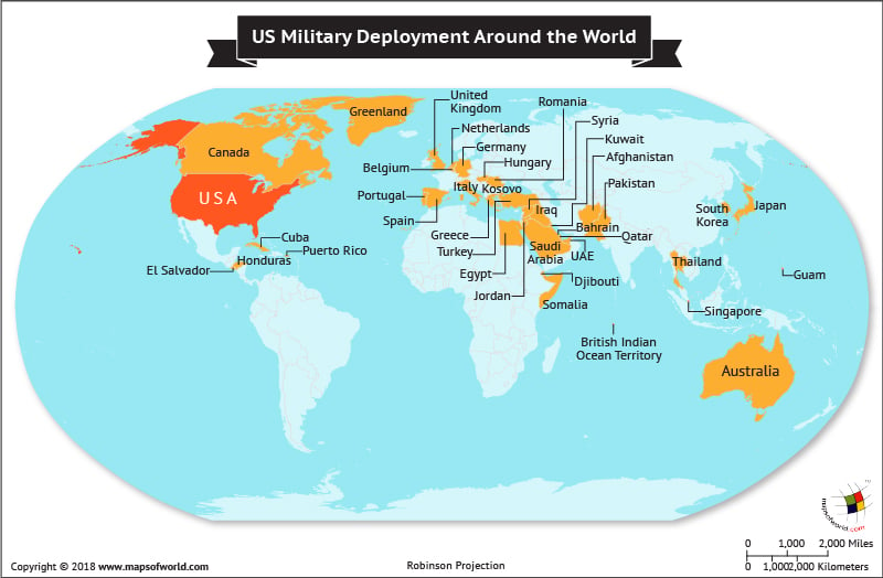 World map showing where US military personnel are deployed