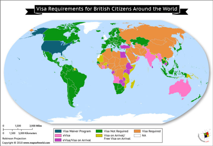 World Map depicting British Visa Requirements around the world