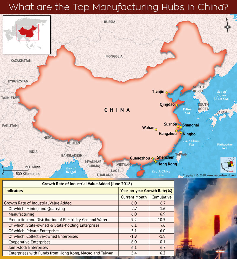 Map of China depicts top manufacturing cities