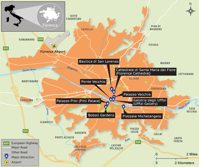 Map Depicting Florence Tourist Attractions