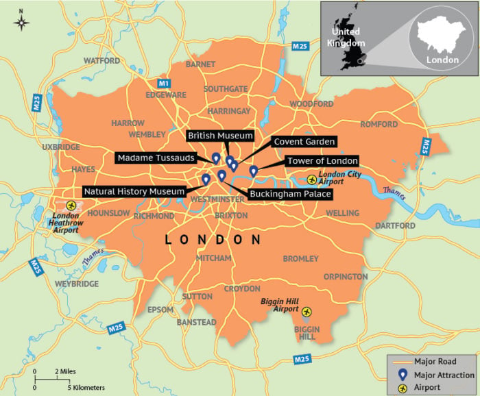 Map Depicting London Tourist Attractions