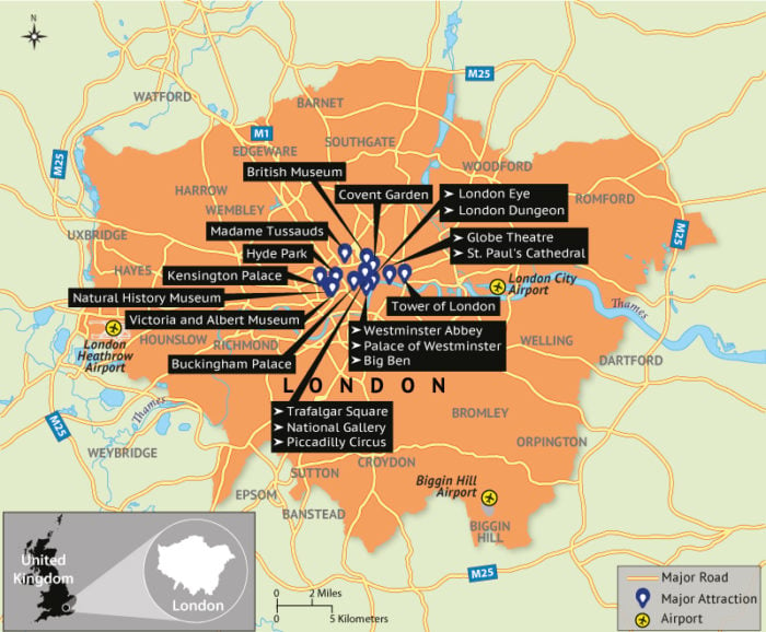 Map Depicting London Tourist Attractions - Answers