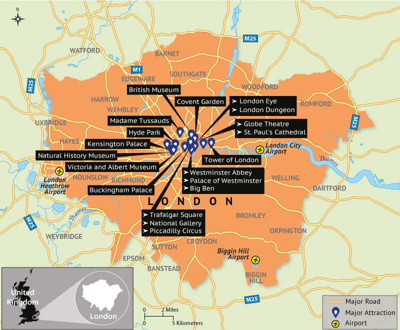 Map Of London Showing Landmarks - Map of world