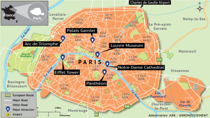 Map Depicting Paris Tourist Attractions - Answers