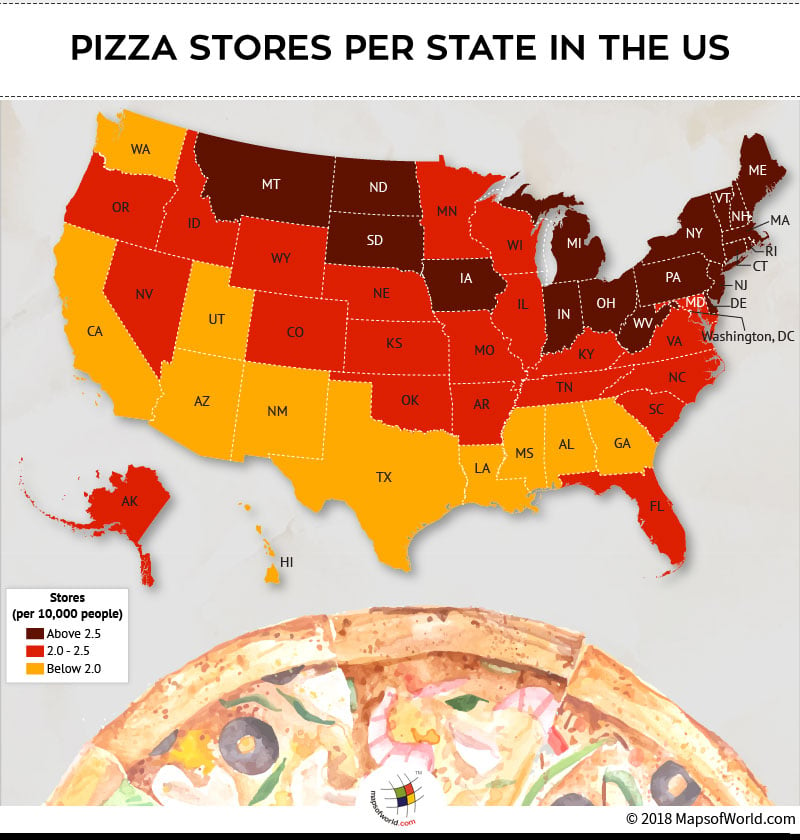 US map depicting Pizza Stores per state