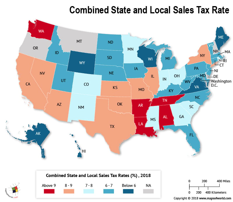 World map depicting Sales Tax Rate in each US states