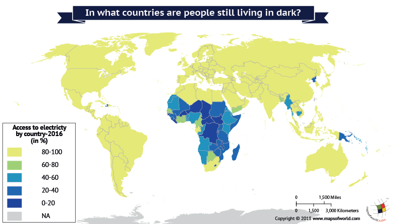 World Map depicts access to electricity by the people.