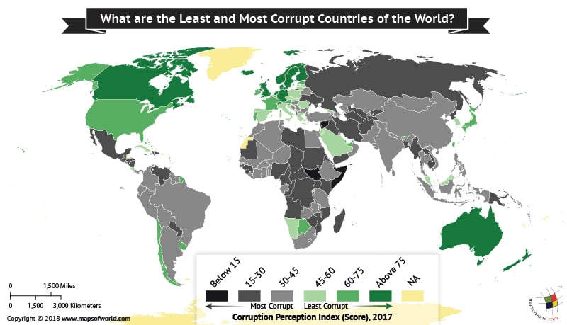 World map depicting Corruption level in different countries