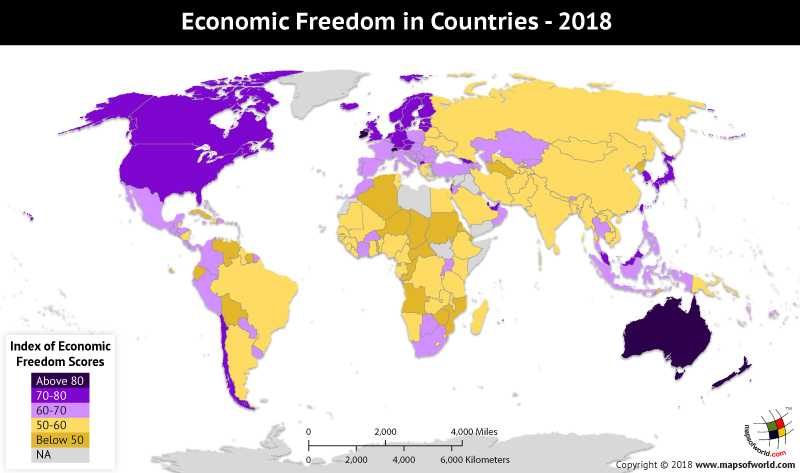 World Map depicting Economic Freedom Index