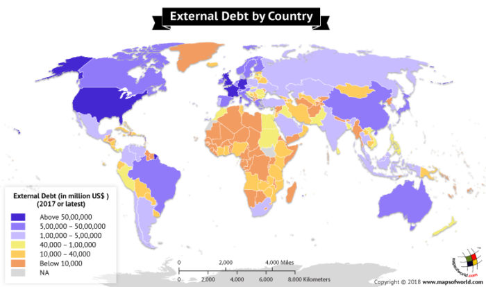 World map highlighting External Debt Stock by country