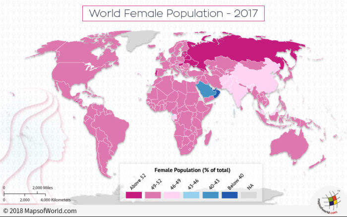 World map depicting global female population
