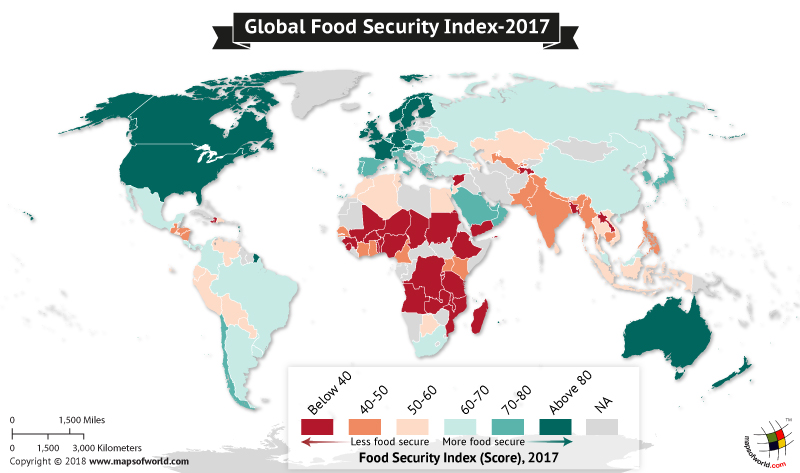 World map depicting food security index