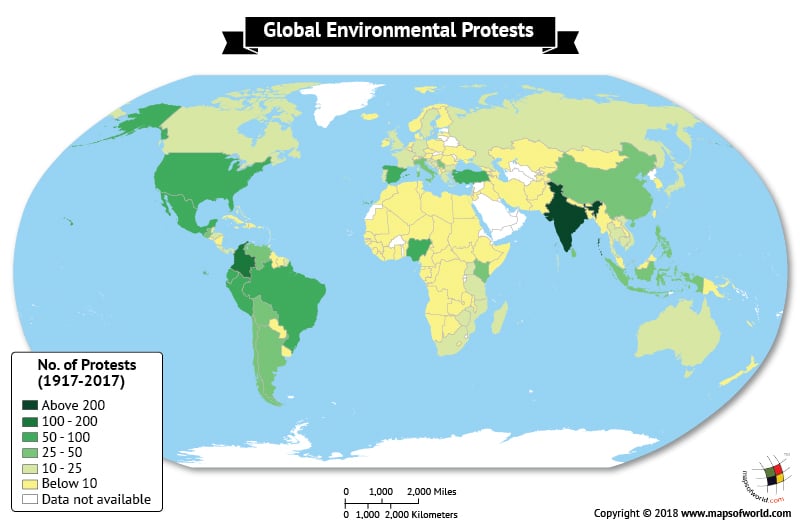 World map depicting Global Environmental Protests