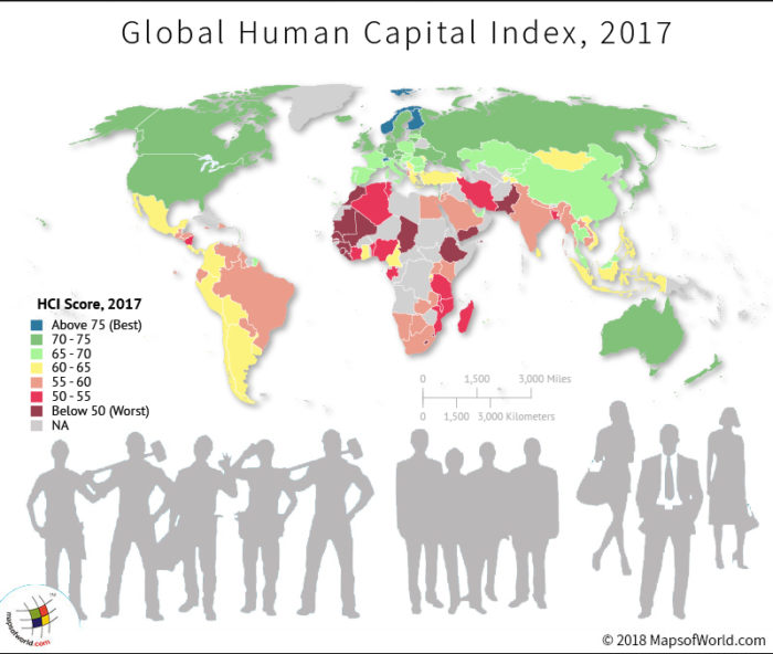 World map depicting scores of Human Capital Index