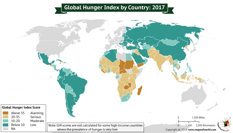 World Map depicting Global Hunger Index