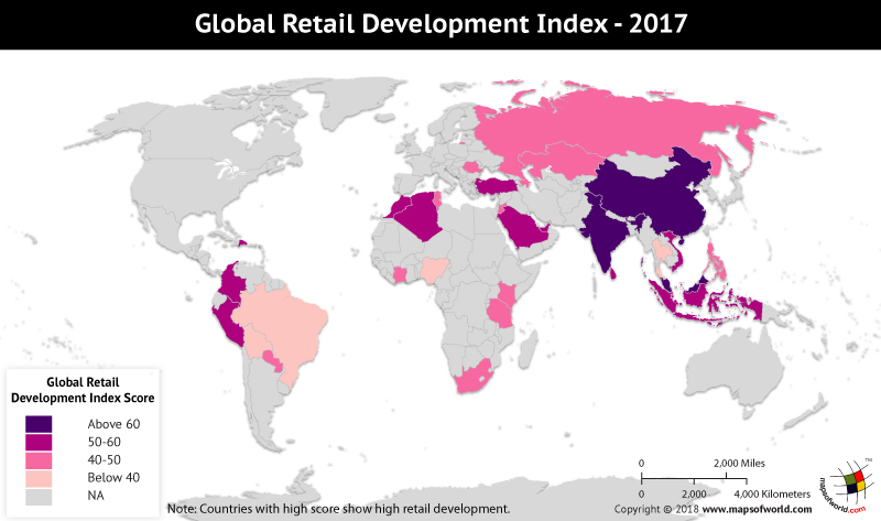 World Map depicting Global Retail Development scores