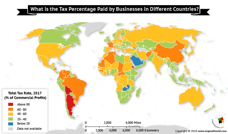 World map depicting global tax rate