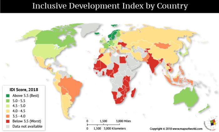 World Map elaborating the inclusive development scores