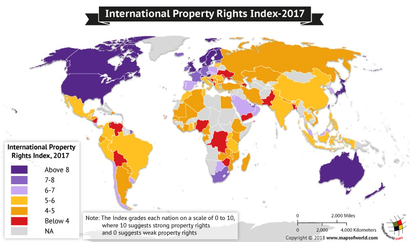 World Map depicting Property Rights Index