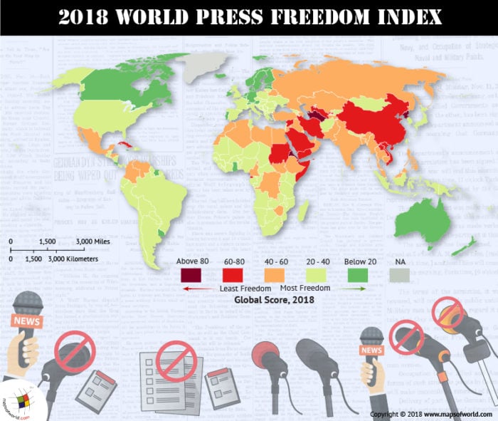 World map depicting freedom of press